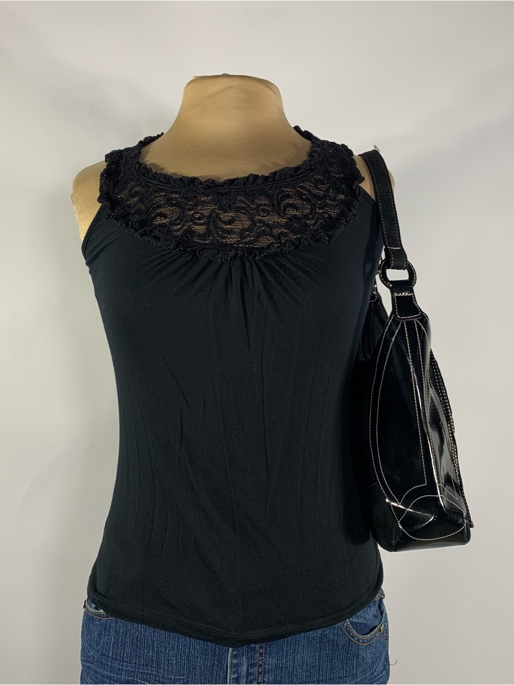 Forever 21 Black Lace High Neck Top Small 2000s